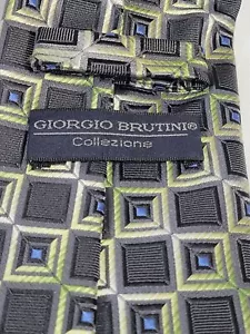 Corbata de poliéster con patrón geométrico verde gris negro Giorgio Brutini para hombre - Imagen 1 de 11