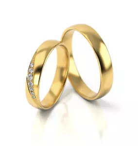 Ein Paar Gold Trauringe Eheringe Gelbgold Verlobungsringe Gravur u. Steine PL317 - Bild 1 von 5