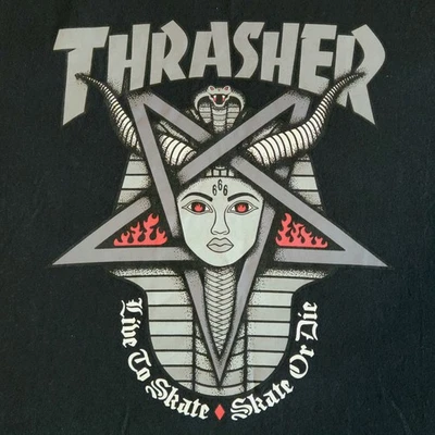 Camiseta Thrasher Magazine Skateboarding Devil Goat 666 Negra Gráfica Mediana Camiseta Foto 1 de 4