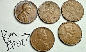 1955-P "Poor Man's" Double Die Lincoln Wheat 5-Coin Pair ~ 1 Has Rim Error ~ X03 - Picture 1 of 7