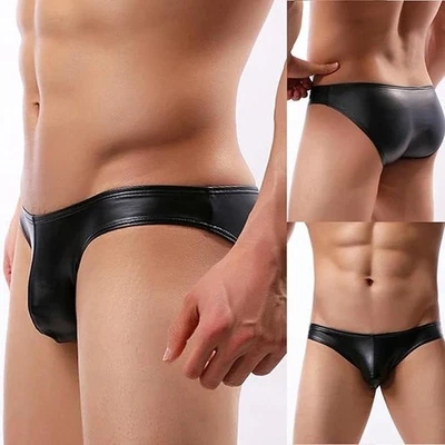 💖Naughty-n-nice mens black PVC sling shot full bum sexy undies pants - Sxz M - Image 1 of 3