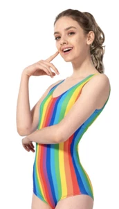 Adult Womens Mardi Gras Rainbow Leotard Singlet Parade Gay Pride LGBT - Picture 1 of 1