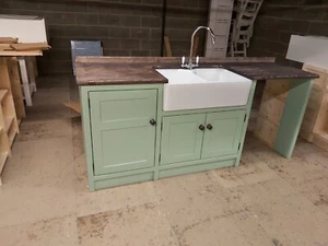 SINK/APPLIANCE UNIT WITH DOUBLE SINK-painted in farrow and ball 'whirlybird 309. - Picture 1 of 8