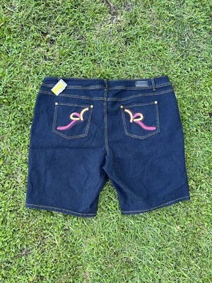 Vtg Y2K Rocawear Embroidered Rhinestone Denim Shorts Size 24 Stretch Dark Wash - Image 1 of 4