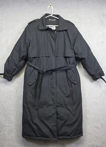 Vintage The Company Store Trench Coat Women M Black Puffer Down Insulate Utility - Picture 1 of 23