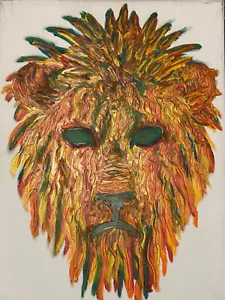 Rasta Lion Finger Painting Oil Original Hand Made Matt Kinnaman NO Brush - Picture 1 of 1