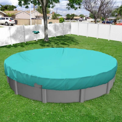 Round Waterproof Winter Pool Cover Heavy Duty Above Ground Swimming Turquoise - Image 1 of 4