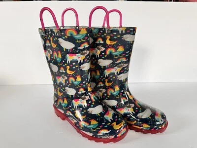 Botas de lluvia Western Chief Rainbow Farm azul marino iluminadas niños 13/1 Galoshes Farmcore Foto 1 de 4