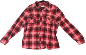 Denim & Company Size 2X Pink Coral Plaid Flannel Button Front Shirt Top Pockets - Picture 1 of 7