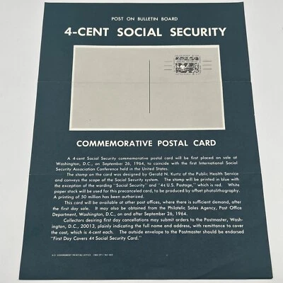 Vintage 1964 4¢ Social Security Commemorative Postal Card FDC Advertising - Image 1 of 4