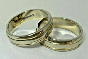14k White Yellow Gold Matching Wedding Bands His 9.5 Sz 9.25 Hers Textured 13.5g - Picture 1 of 10