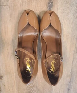 YSL- SAINT LAURENT VERNICE TRIBUTE Platform Peep Toe Pumps NUDE beige SIZE 37.5 - Picture 1 of 14