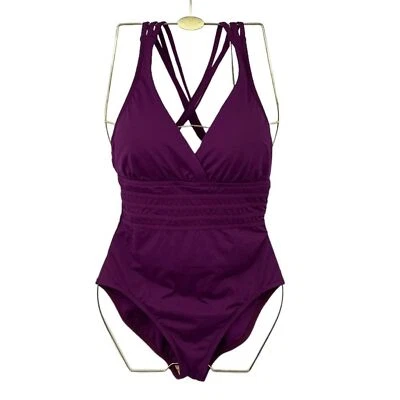 La Blanca One Piece Swimsuit Womens Sz 10 Purple Crisscross Plunge V-Neck Padded - Image 1 of 4