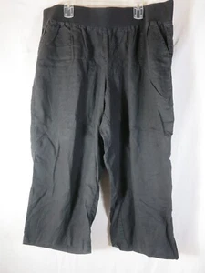 Pantalones cortos Allen Allen negros de lino cintura elástica pierna ancha bolsillos de parche más 3X - Imagen 1 de 7