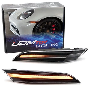 Clear Lens/Black Interior Sequential Blink LED Side Markers For 19+ Porsche 911 - Picture 1 of 7