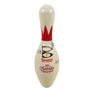 Vintage 1985 Autographed Brunswick Red Crown Bowling Pin Pete Weber John Wilcox - Picture 1 of 9