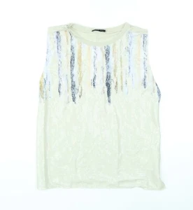 Zara Womens Beige Viscose Blend Tank Size S Sequins - Picture 1 of 10