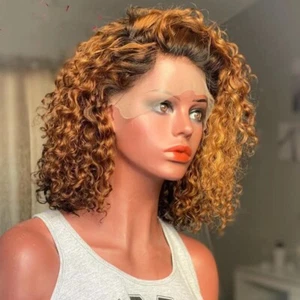 8A 180 Density Unprocessed Brazillian Ombre 1b/27 Curly Lacefront Human Hair Wig - Bild 1 von 2