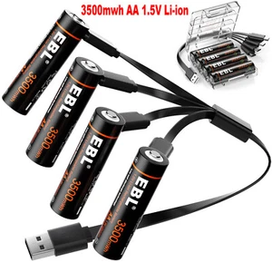 EBL Rechargeable 1.5V AA 3500mWh Lithium Batteries USB Cable Li-ion Battery Lot - Picture 1 of 23