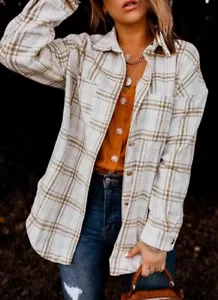 Women’s Plaid Jacket Long Sleeve Button Down Flannel Shirts Fashion Blouse. ( M) - Picture 1 of 6
