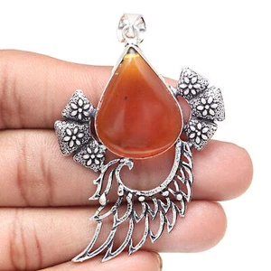 Pendant Red Onyx Facited Gemstone Handmade Antique Silver Jewelry 2.75" - Picture 1 of 7