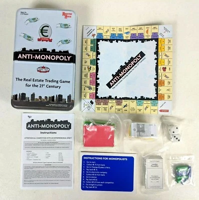 Classic Anti-Monopoly Trading Board Game Travel Edition Size Tin Unused Contents - Image 1 of 4
