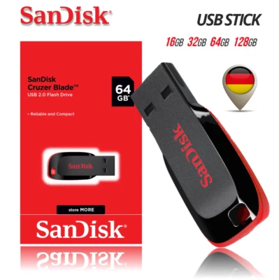 SanDisk Cruzer Blade USB Stick Flash Drive 16GB 32GB 64GB 128GB Speicher Stick - Bild 1 von 4