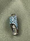Vintage Small Light Blue Rhinestone Silvertone Shoe Slide Lapel or Hat Pin ? 1.2