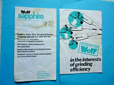 VINTAGE WOLF SAPPHIRE HEAVY DUTY GRINDERS & SANDERS INSTRUCTIONS & INFO SHEET - Image 1 of 4