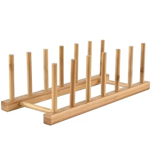 Bamboo Wooden Dish Rack, Vertical Plate & Lid Organizer for Kitchen Cabinet o... - Picture 1 of 9