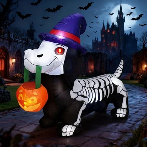 5Ft Halloween Inflatable Pumpkin Skeleton Wiener Dog w/ LEDs Yard Decor - Picture 1 of 12