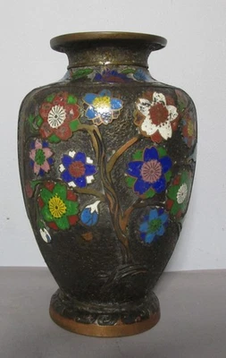 Large Antique 12" JAPANESE Champleve Cloisonne & Brass Vase, circa 1920 - Image 1 of 4