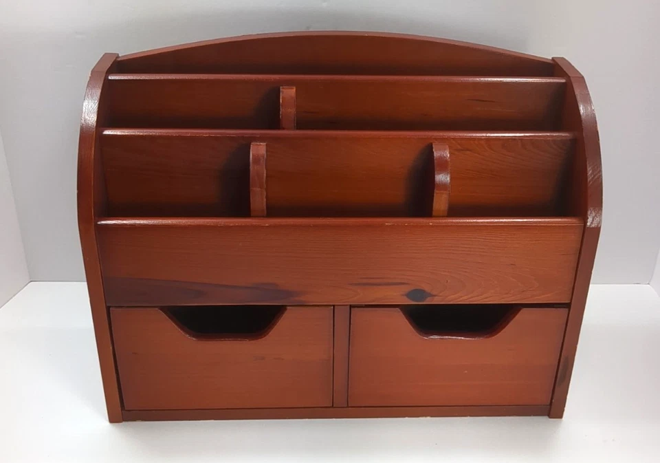 Organizador de escritorio de madera vintage correo oficina en casa 2 cajones montaje en pared o mesa Foto 1 de 4