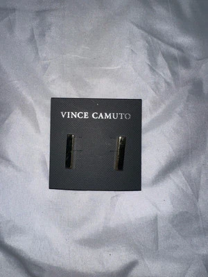 Vince Camuto 7/8" Rectangle Bar Push Back Closure Earrings Shiny Silver Tone New - Image 1 of 3