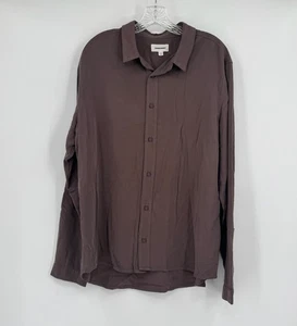 Common Market Mens Brown Woven Collared Long Sleeve Button Shirt Sz L - Picture 1 of 4