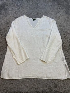 Ralph Lauren Top Women 1X White Linen Lagenlook Peasant Milkmaid Popover Tunic - Picture 1 of 9