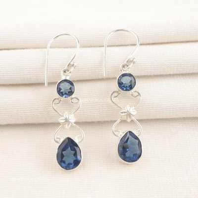 Pera London Topazio Blu Gemma Argento Sterling Moglie Stile Bohemien Pendenti - Immagine 1 di 4