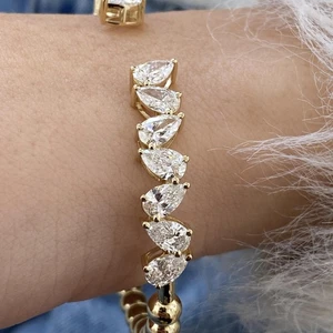 Pear Lab-Created Diamond Bangle Bracelet 5.45ct F/VS 14K Yellow Gold - Picture 1 of 6