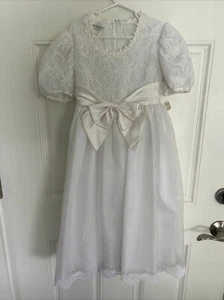 Girls Bonnie Jean Flower Girl Communion, Dress Size 7 White Lace Bow - Picture 1 of 12