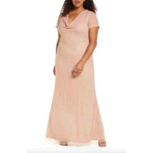 JS COLLECTIONS Plus Size 22W, 24W Rose Cowl Neck Beaded Mesh Gown NWT $348 - Picture 1 of 6
