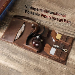 Reise Echt Leder Pfeifentasche Rauchen Zubehör Pfeifenrolle Tabak Tasche Etui - Bild 1 von 13