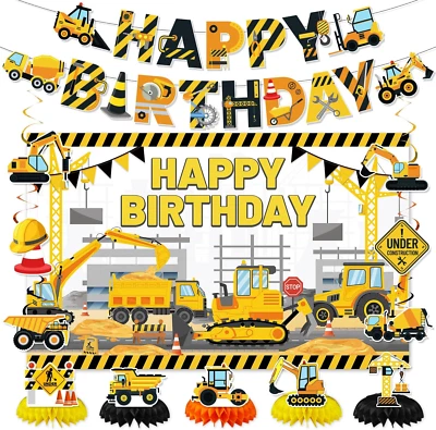 Suministros para fiestas de cumpleaños de construcción, decoraciones para fiestas temáticas de camiones incluyen Happ Foto 1 de 4