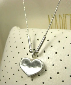 Vintage Italian Sterling Silver Beaded Rough Heart Heart Bar Chain Necklace 18" - Picture 1 of 5