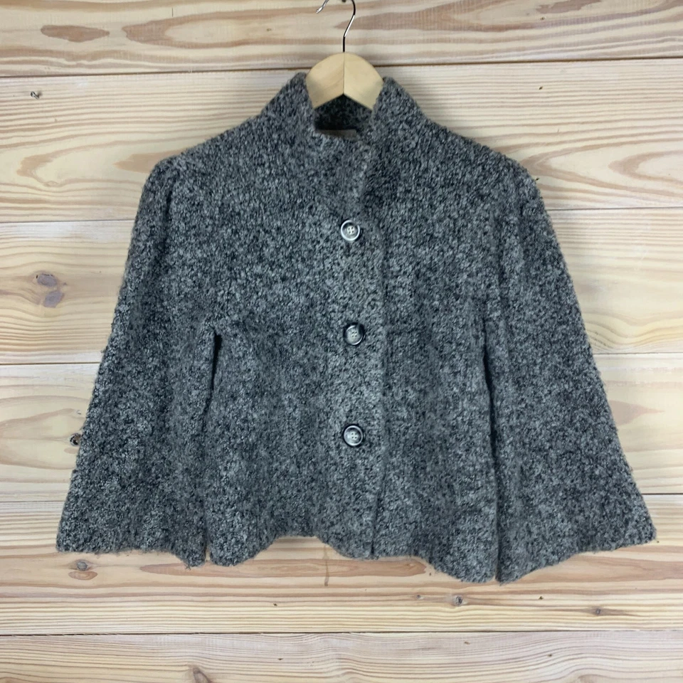 Suéter Tweeds Mujer Pequeño Recortado Gris Mármol Manga 3/4 Cárdigan Preppy Foto 1 de 4