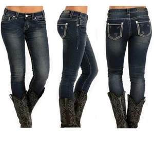 Jeans skinny Rock & Roll cowgirl junior vita bassa elasticizzati taglia 28x32 o 27x32 nuovi con etichette - Foto 1 di 2