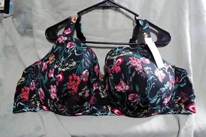 Lane Bryant Cacique Comfort Bliss Bra Lightly Lined Balconette 52D NWT Black Flo - Picture 1 of 4