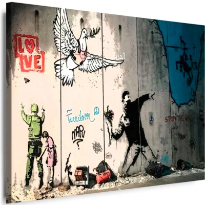 Leinwand Bilder BANKSY Graffiti Street Art Love Peace Kunstdruck Wandbilder - Bild 1 von 3