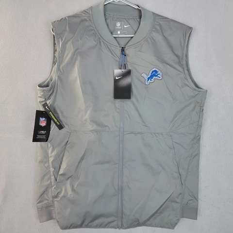 Detroit Lions Nike Vest Mens Medium NFL On Field Apparel Grey Full Zip Cover