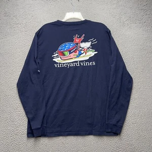 Vineyard Vines Shirt Mens Medium Blue Skiing Whale Pullover Pocket Stretch - Picture 1 of 11