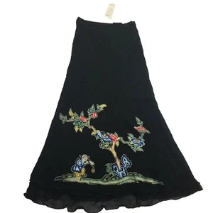 NWT Rene Derhy Collection Black Skirt Japanese Bonsai BOHO HIPPIE Small Mea. - Picture 1 of 6